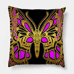 golden butterfly pink Pillow