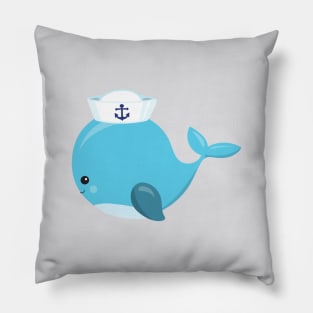 Sailor Whale, Cute Whale, Little Whale, Blue Whale Pillow