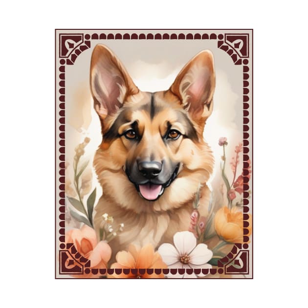 Watercolor German Shepherd by Mum and dogs