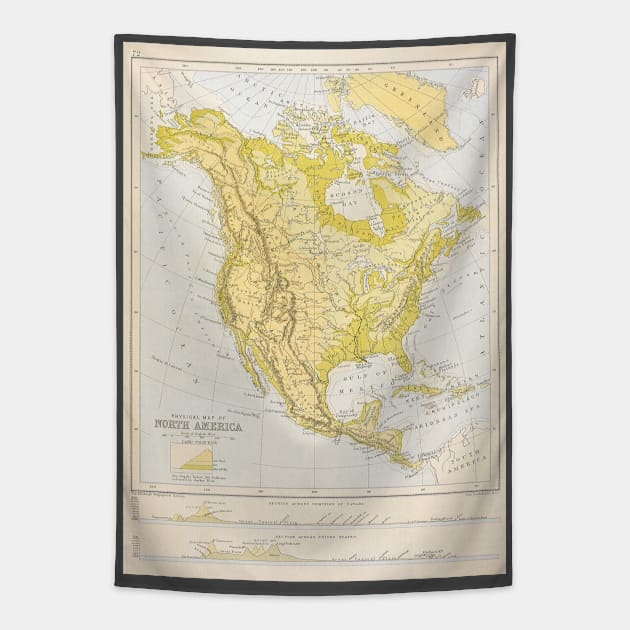 Antique Map of North America with USA, Mexico and Canada Tapestry by MasterpieceCafe