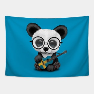 Baby Panda Playing Swedish Flag Guitar Tapestry