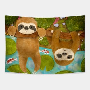 Sloths enjoying a lazy time - full version Tapestry