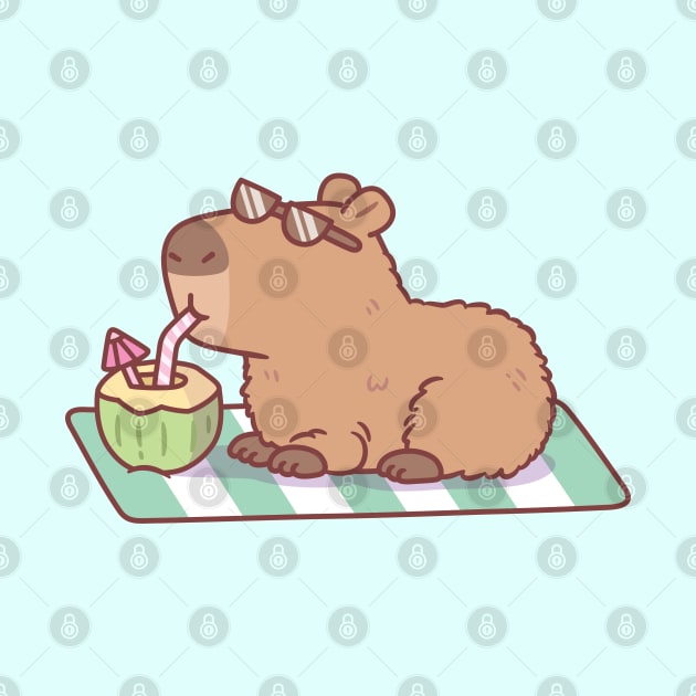 Cute Chill Capybara Drinking Coconut Water by rustydoodle