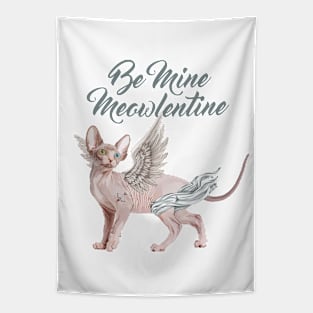 Be Mine Meowlentine, Valentines Day Sphynx Cat Cupid Tapestry