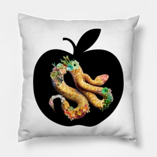 Yellow snake in black apple Pillow