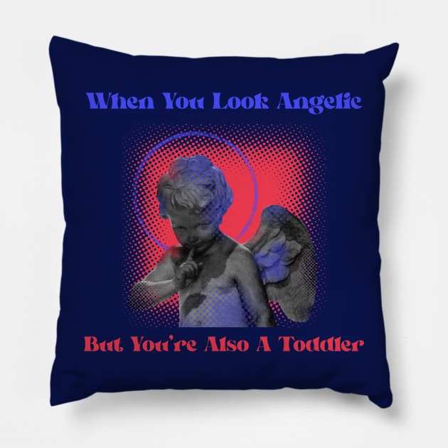 “When You Look Angelic, But You’re Also A Toddler” Angel Statue Pillow by Tickle Shark Designs