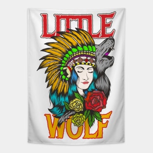 Little Wolf / Native American Girl Tapestry