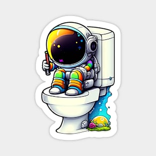 Colorful Astronaut on Toilet Sticker #3 Magnet