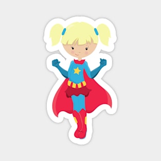 Superhero Girl, Cute Girl, Blonde Hair, Red Cape Magnet