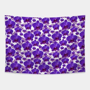 Purple Orchids Pattern on White Background Tapestry