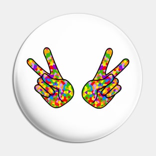 PEACE Sign Hand Retro Rainbow Pin