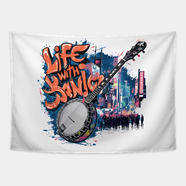 Life With Banjo, Banjo Graffiti Design Tapestry by RazorDesign234