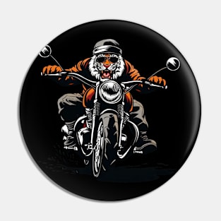 a badass tiger riding a classic motorcycle Pin