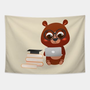 Adorable bear holding laptop Tapestry