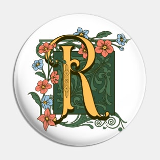 Art Nouveau Letter R, Ornamental Letter R, Art Deco Pin