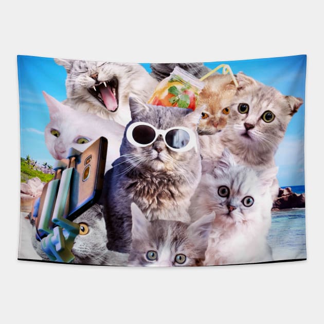 Kitten Cat Selfie On Beach Tapestry by Random Galaxy