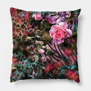 Animal Print and Pink Roses Pillow