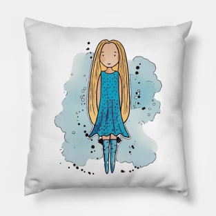 Sweet girl with long blond hair Pillow