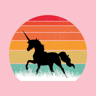 Retro Sunset Unicorn In A Field T-Shirt