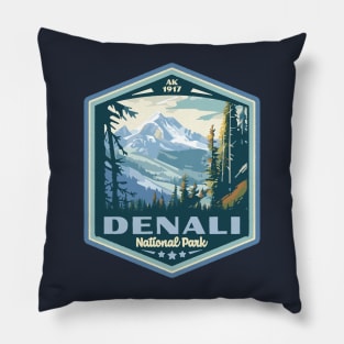 Denali  National Park Vintage Outdoor Badge Pillow