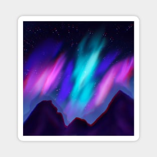 Northern lights night sky with stars painting Magnet