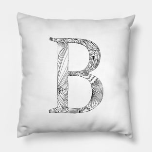 Henna Alphabet B / Henna Letter B - Black Henna Line Art Pillow