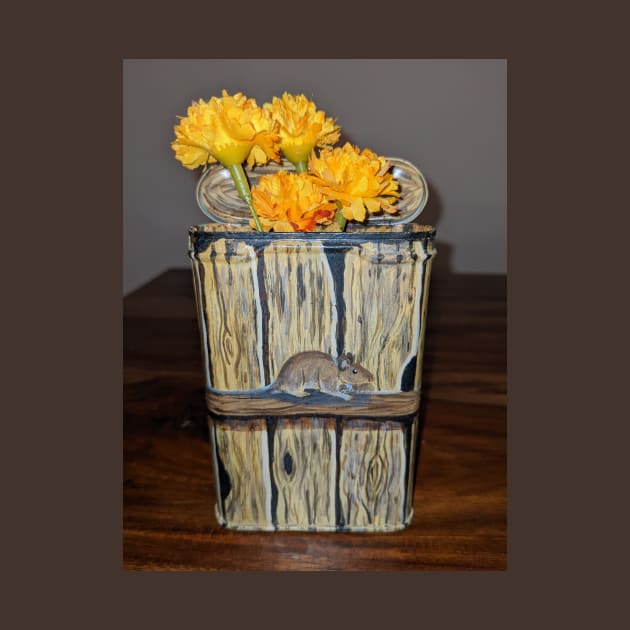 Mouse on a tobacco can with dandelions by Matt Starr Fine Art