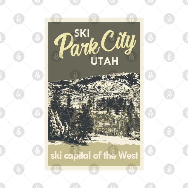 Grey Vintage Park City Utah Ski Poster by ROEDERcraft