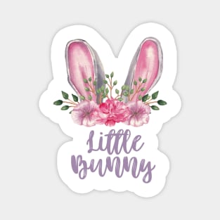 Little Bunny White Bunny Ears with Pink Flowers Magnet