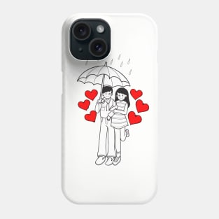 cute lovers -  a couple walking under rain Phone Case