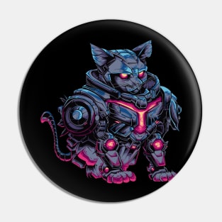 Mechatronic Feline: Cyberpunk Cat from the Future Pin