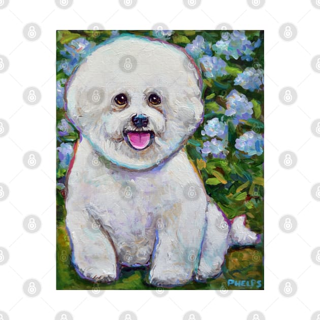 Bichon Frise in the Garden Painting by Robert Phelps by RobertPhelpsArt