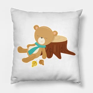 Autumn Bear, Cute Bear, Sleeping Bear, Tree Stump Pillow