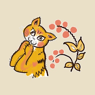 Cute Folk Ginger Cat T-Shirt