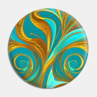 Abstract Turquoise and Gold Swirls Pin