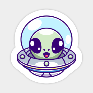 Cute alien flying with spaceship ufo cartoon Magnet