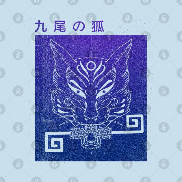 Blue and purple kitsune fox with key and kanji by Blacklinesw9 by Blacklinesw9