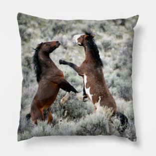 Wild Mustang Battle Photo Pillow