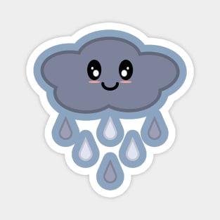 Kawaii Cute Happy Stormy Rain Cloud in Blue Magnet