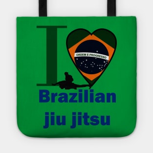 I love Brazilian Jiu Jitsu with Brazil flag heart shape Tote