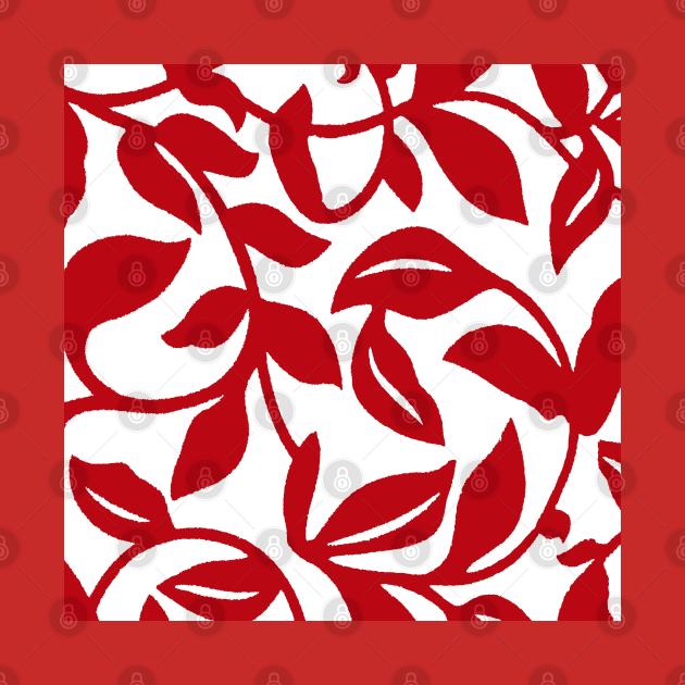 LEAF AND VINE SWIRLS RED AND WHITE PATTERN by Overthetopsm