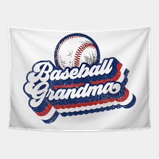 Retro Baseball Grandma Red White Blue Tapestry