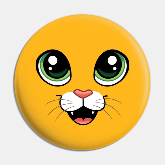 Happy Cat Face with Big Eyes - Open Mouth Pin by Cute Critters