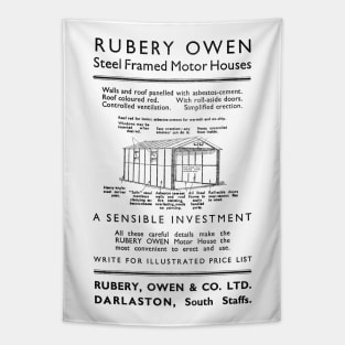 Rubery, Owen & Co. - Steel Framed Motor Houses - 1939 Vintage Advert Tapestry