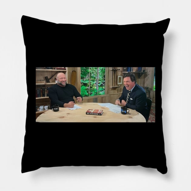 Alex Jones Tucker Carlson Best Friends Against the Deep State Pillow by Doctor Doom's Generic Latverian Storefront