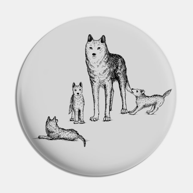 Mother Wolf with Pups Pin by illucalliart