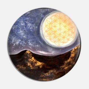 Sacred geometry - moon with flower of life Pin