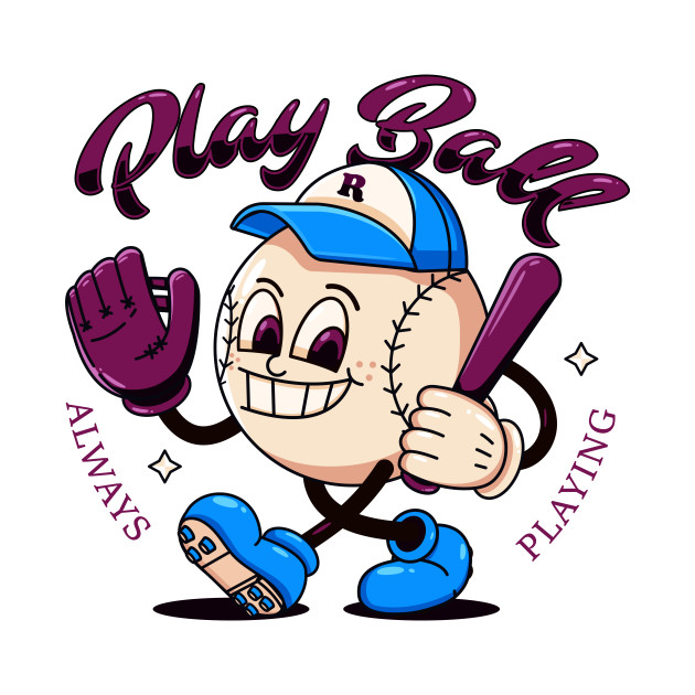 Play Ball, a cartoon illustration of a baseball mascot by Vyndesign