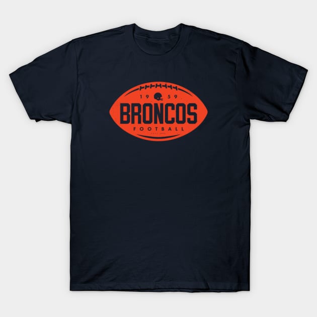 deadmansupplyco Vintage Football Shape - Denver Broncos (Orange Broncos Wordmark) T-Shirt