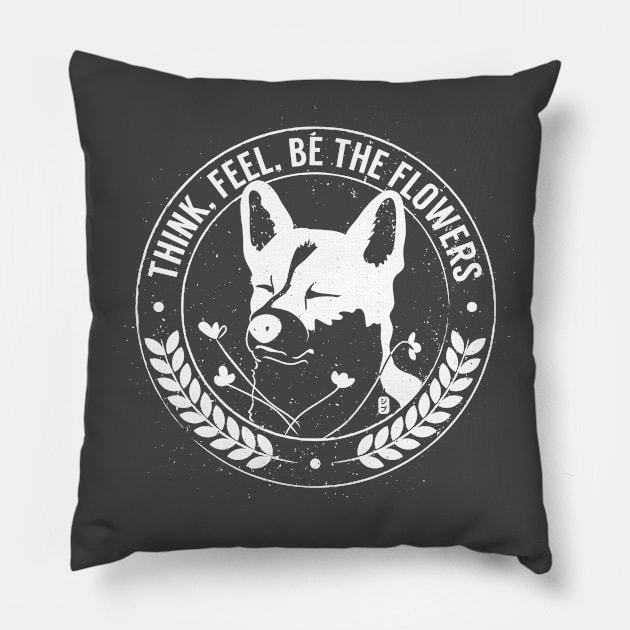 Zen Corgi - Think the flowers, feel the flowers, be the flowers Pillow by geep44